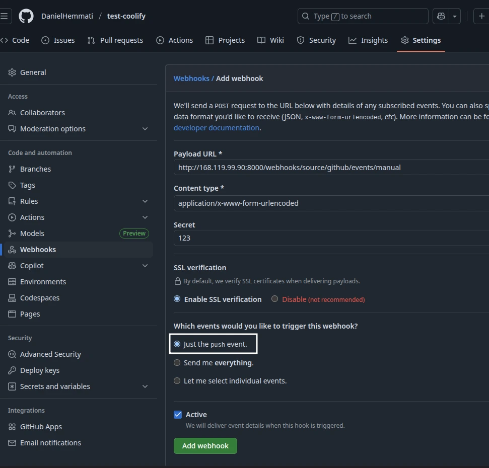 Event Push configuration