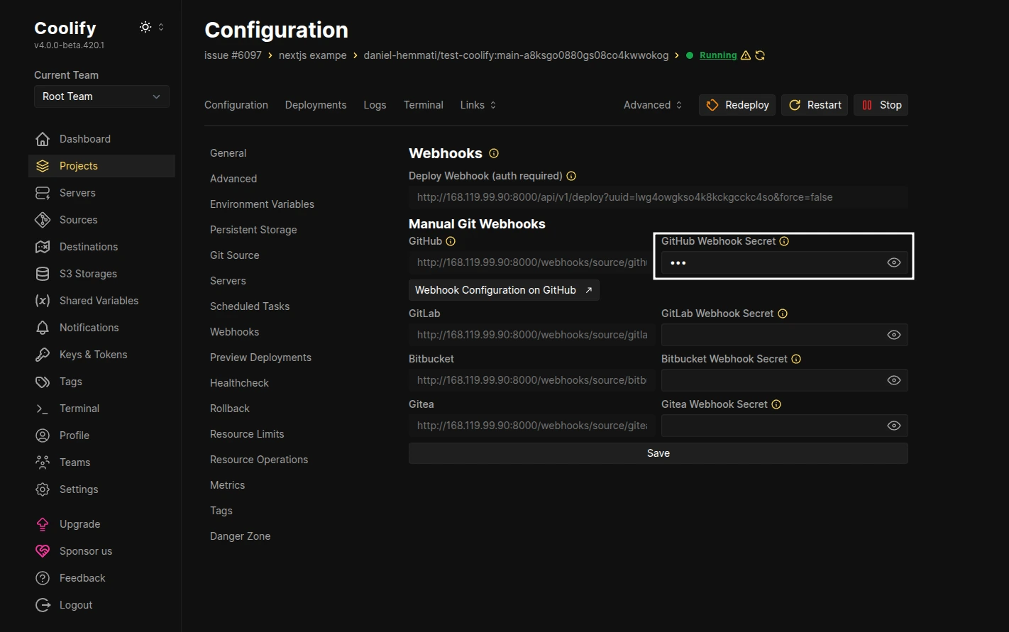Github Webhook Secret configuration
