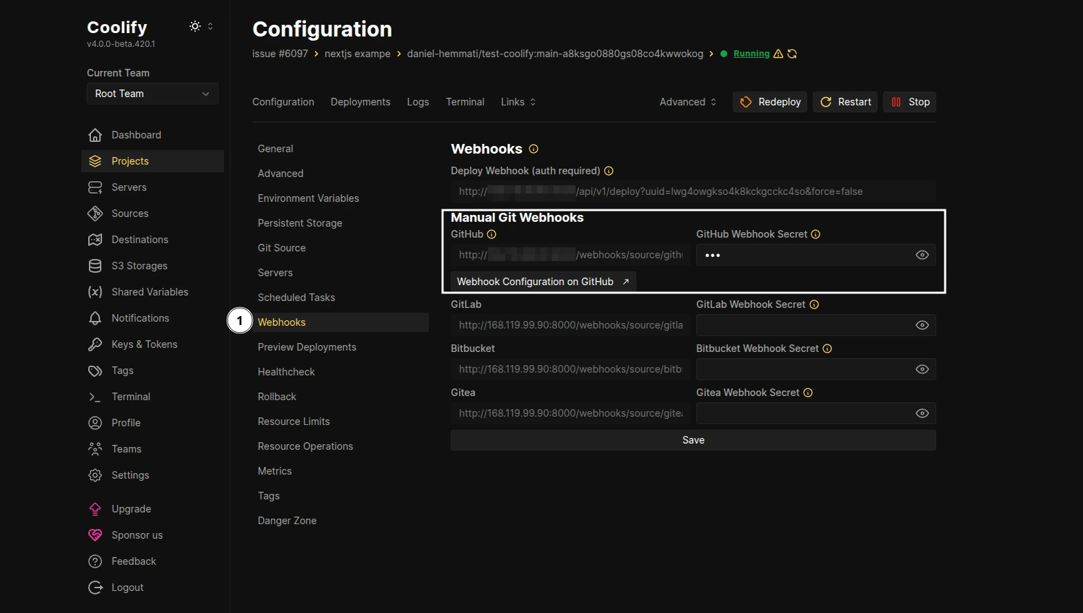 Manual Git Webhooks configuration