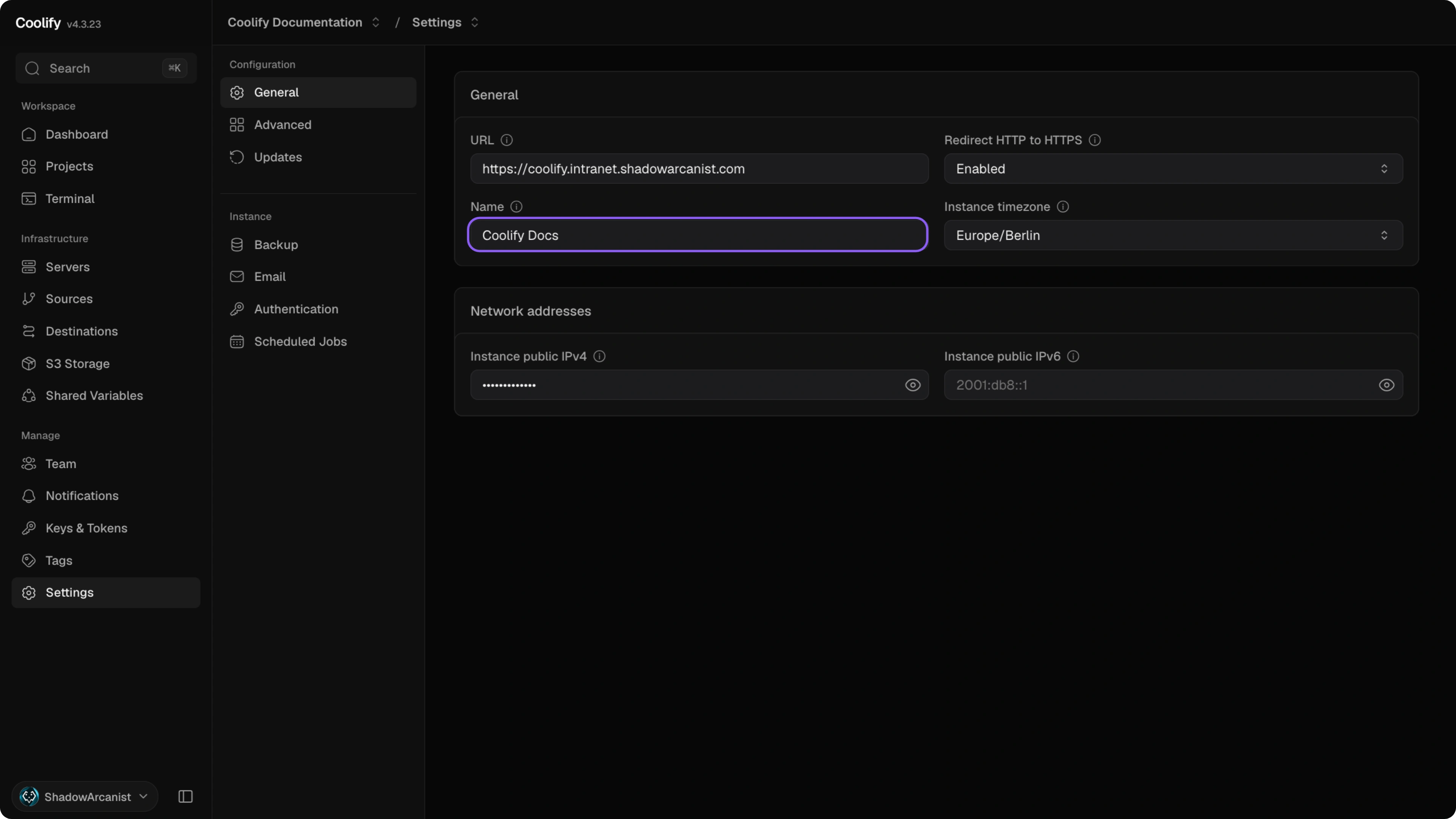 Name field in General settings