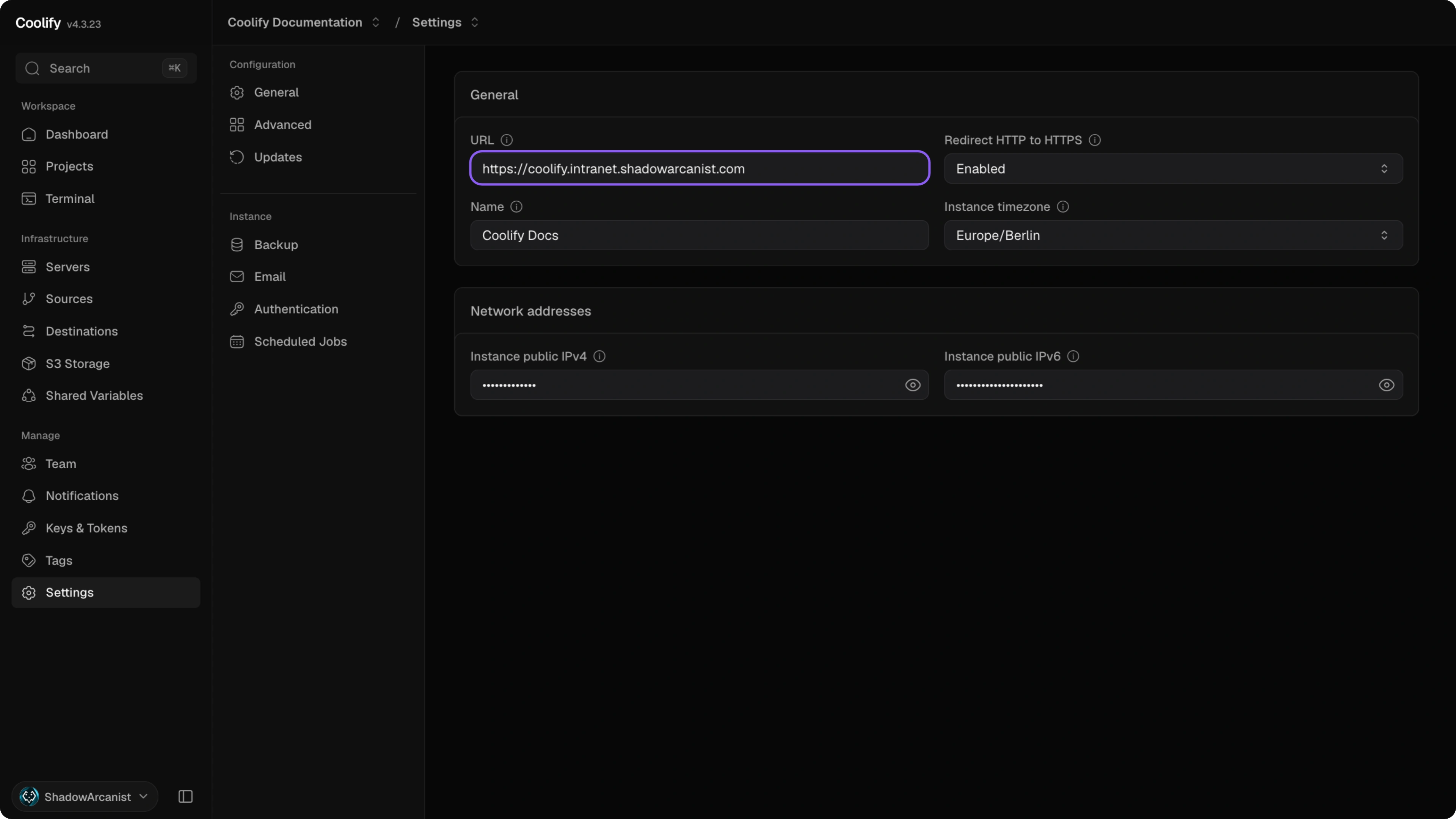 URL field in General settings