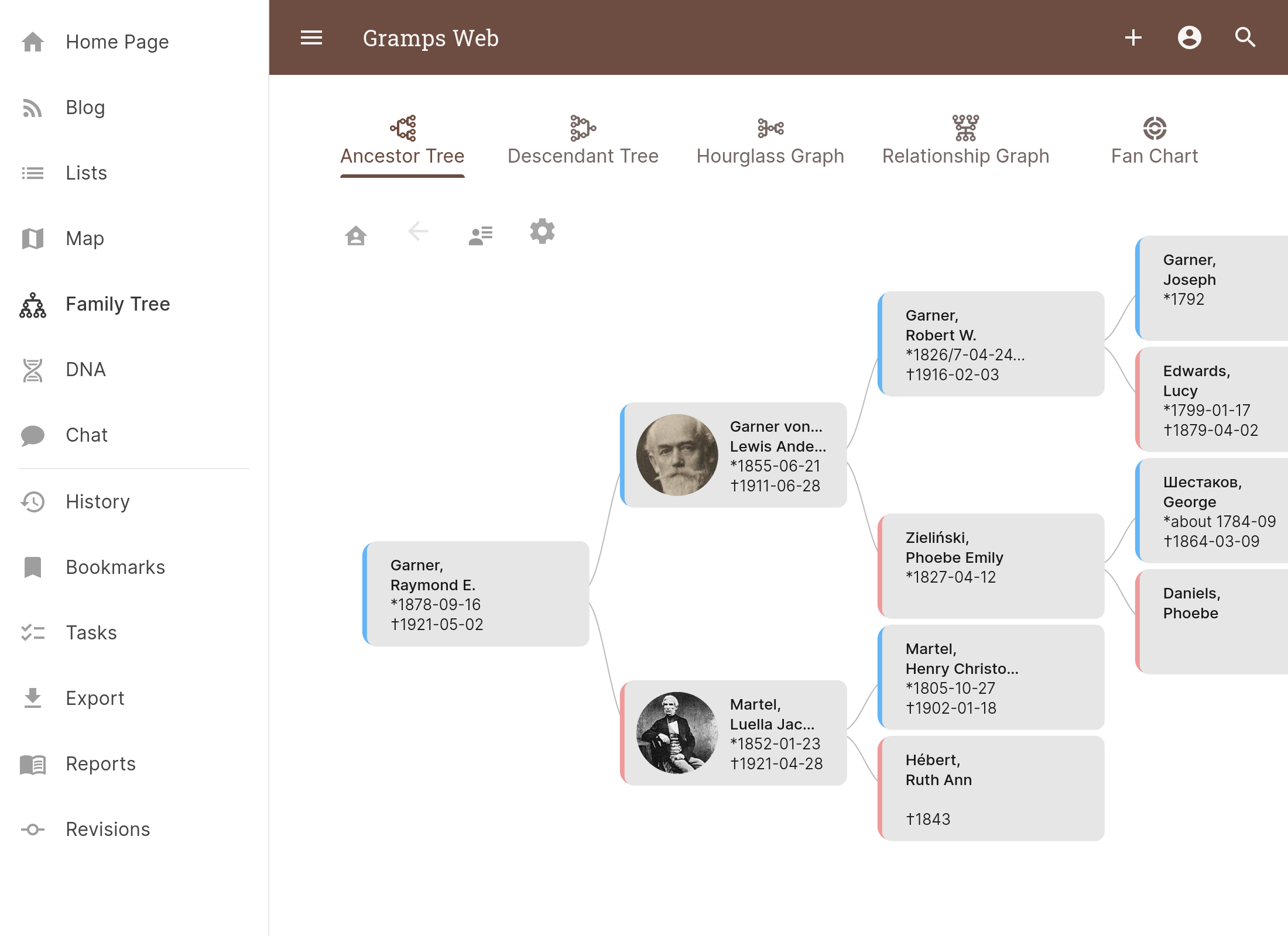 Gramps Web interface screenshot