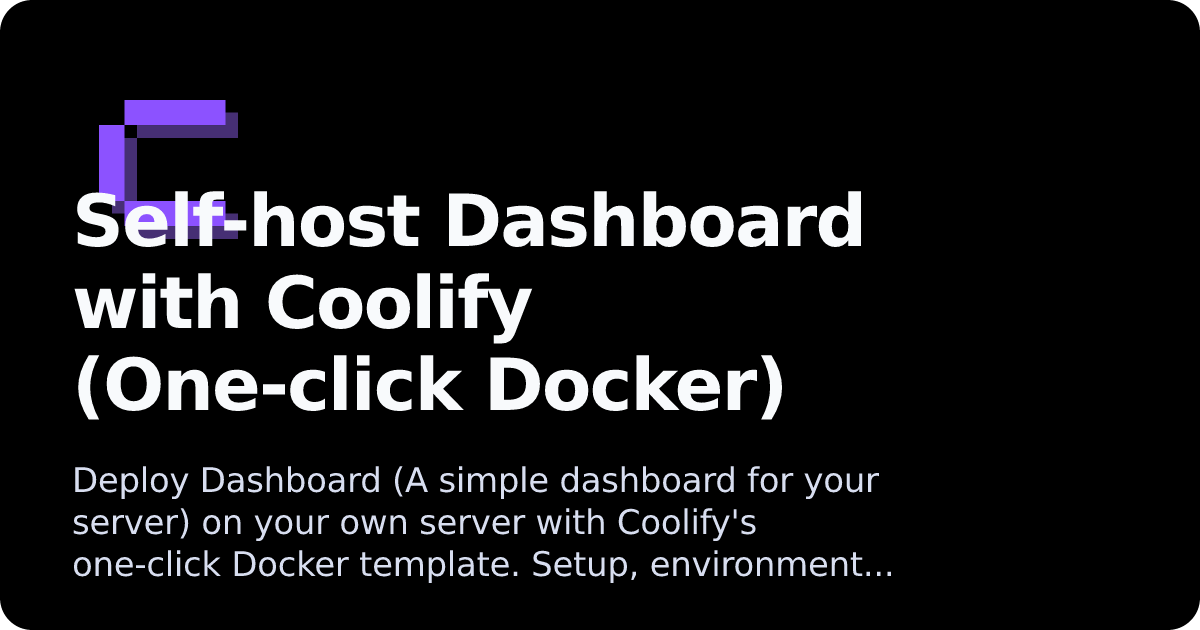 Dashboard | Coolify Docs